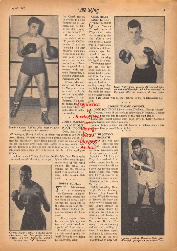 Boxing News Clipping #259 - Steve Vaccarelli, Phil Norman, Gus Levine, Frankie Carto, George Sugar Costner, Gene Luker, Jimmy Rankin