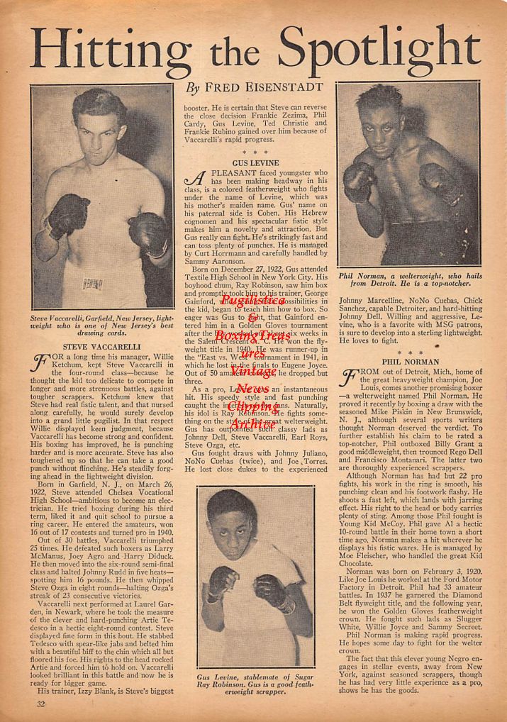 Boxing News Clipping #259 - Steve Vaccarelli, Phil Norman, Gus Levine, Frankie Carto, George Sugar Costner, Gene Luker, Jimmy Rankin