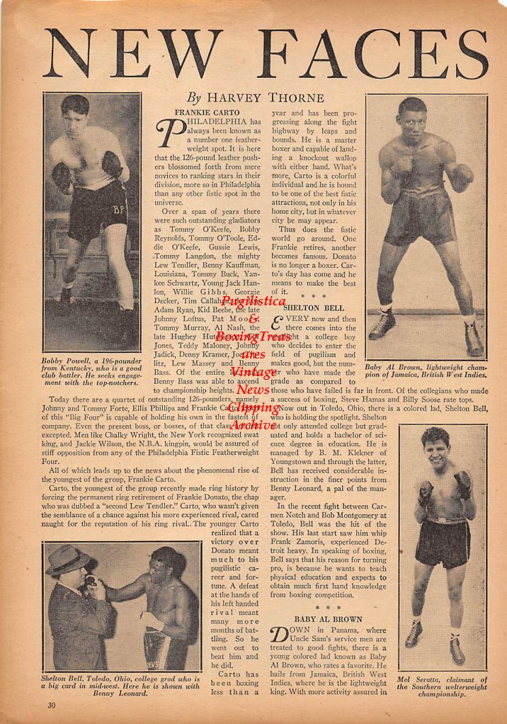 Boxing News Clipping #260 - Bobby Powell, Baby Al Brown, Shelton Bell, Mel Seratta, Jimmy Edgar, Jackie Byrd, Pete Kennedy, Honey Mellody