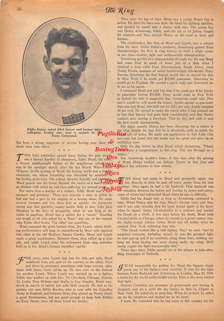 Boxing News Clipping #262 - Sugar Ray Robinson, Marty Servo, Lou Nova, Lee Savold, Bobby Ivy, Red Cochrane, Garvey Young, Eddie Eagan