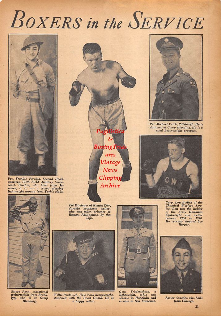 Boxing News Clipping #264 - Frankie Parchia, Pat Kissinger, Ettore Penn, Willie Pavlovich, Gene Frederickson, Savior Canadeo, Lou Bodish, Michael Yatch, Ruby Goldstein