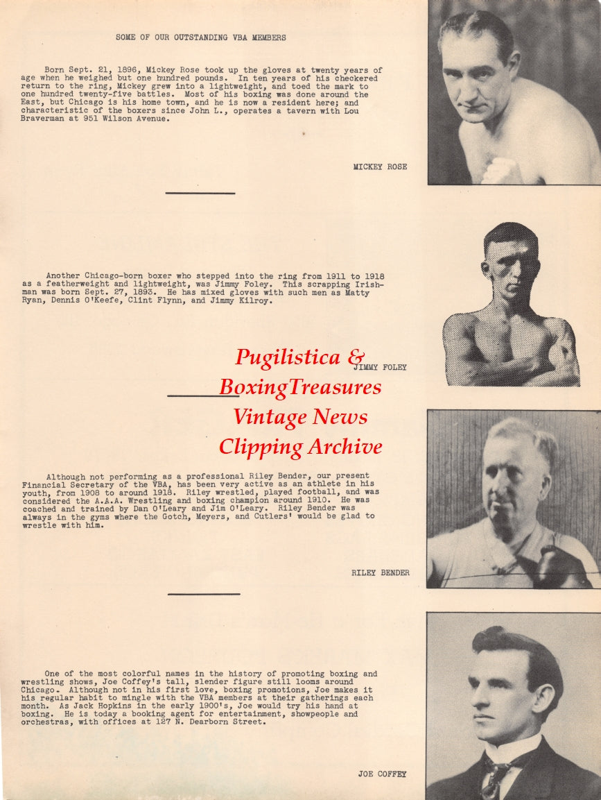 Boxing News Clipping #2646 - Mickey Rose, Jimmy Foley, Riley Bender, Joe Coffey
