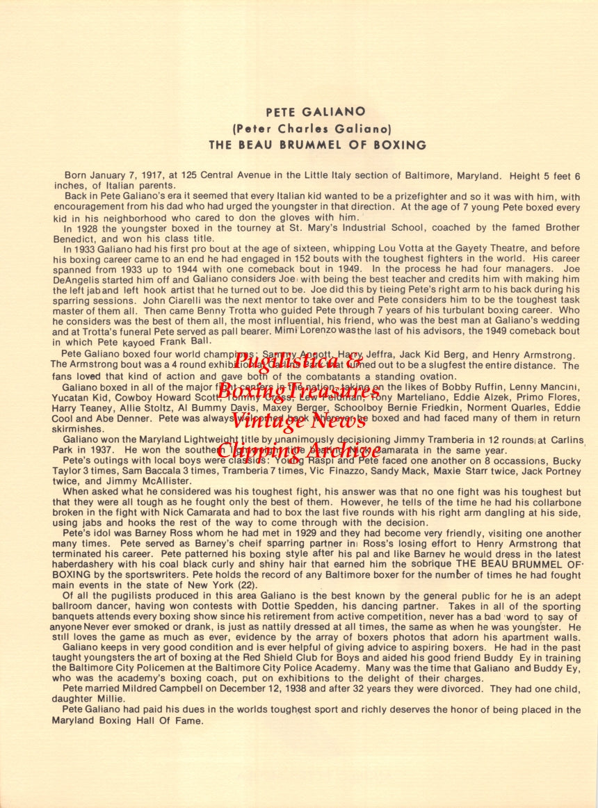 Boxing News Clipping #2656 - Angelo Peter Meola (Ace Dundee), Pete Galiano