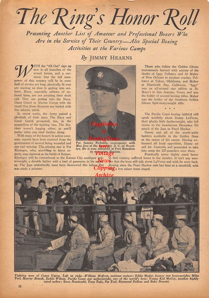 Boxing News Clipping #266 - Jimmy Kidd Hatcher, Sammy Richman, Fighting Men Of Camp Upton