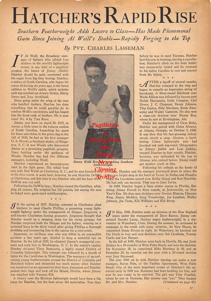 Boxing News Clipping #266 - Jimmy Kidd Hatcher, Sammy Richman, Fighting Men Of Camp Upton