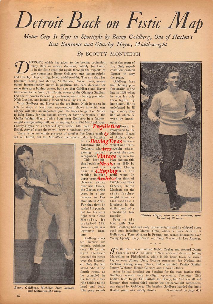 Boxing News Clipping #267 - Melio Bettina, Benny Goldberg, Charley Hayes