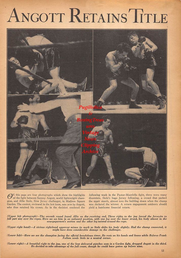 Boxing News Clipping #268 - Sammy Angott vs. Allie Stoltz