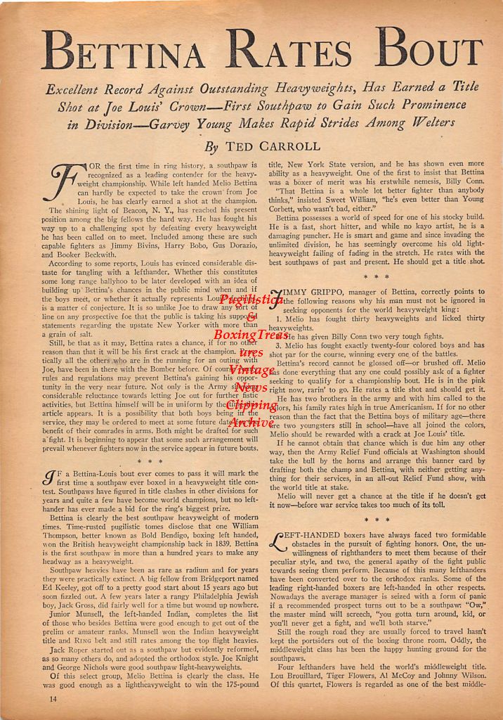 Boxing News Clipping #268 - Sammy Angott vs. Allie Stoltz