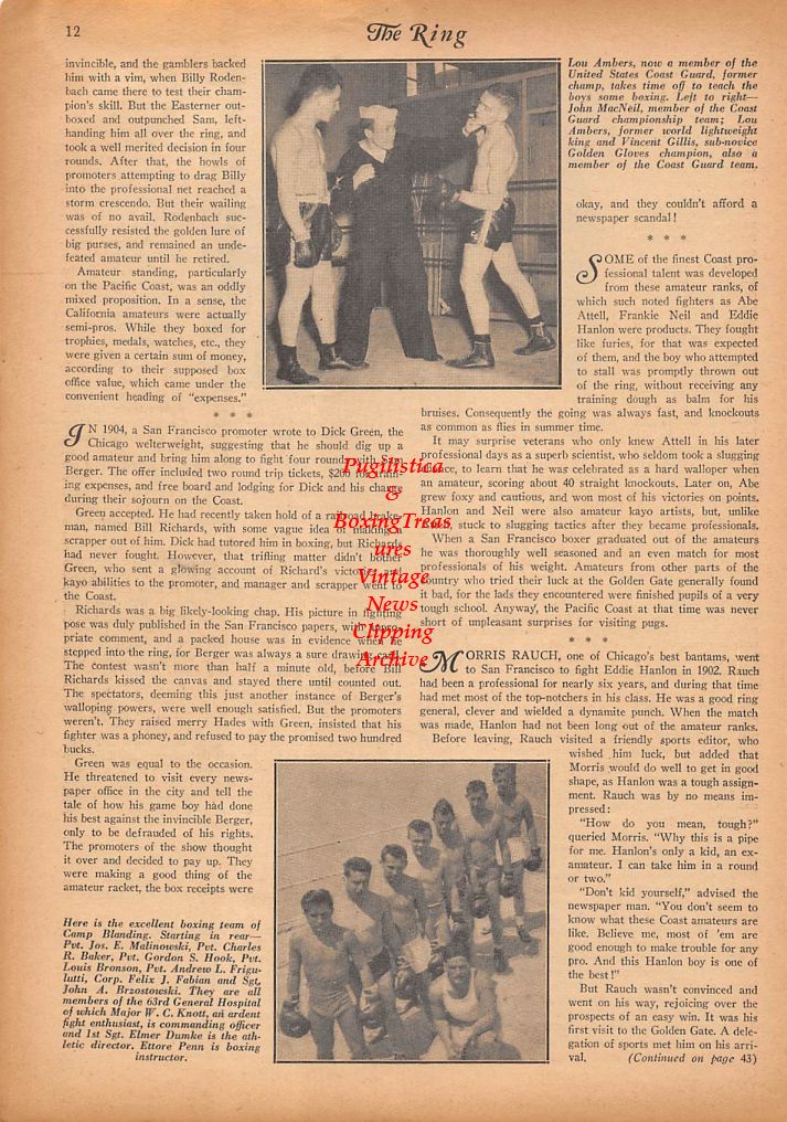 Boxing News Clipping #269 - "Boxing In The Service" Lou Ambers, John MacNeil, Benny Duke, Johnny Duff and many others