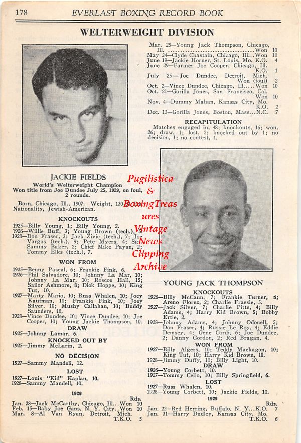 Boxing News Clipping #27 - Jackie Fields, Young Jack Thompson, Jimmy DeForest
