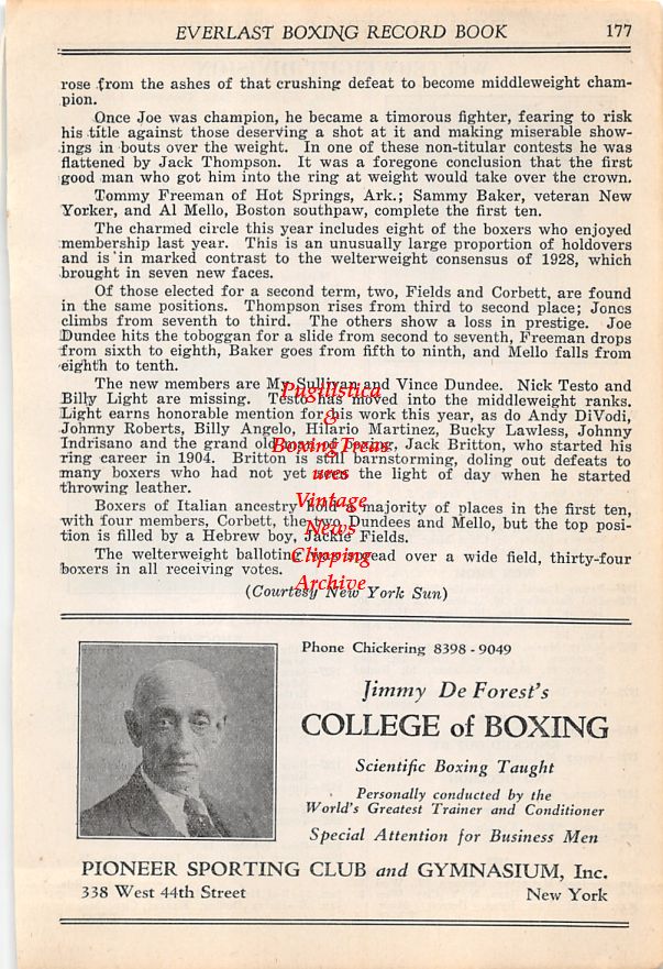 Boxing News Clipping #27 - Jackie Fields, Young Jack Thompson, Jimmy DeForest