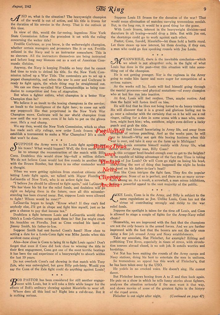 Boxing News Clipping #270 - 1942 U.S.S. North Carolina Boxing Team with Ensign Wynkoop, "Juice" Sutherland, Slugger Bartz, "Stinger" Gilbrook, "Tiny" Pavlich, Petrone (trainer), Leiut. Com. W.S. Maxwell, San Filipo, Patsy Fagone, "Easy" Richardson ++