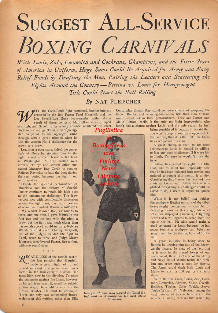 Boxing News Clipping #272 - Bob Pastor vs. Tami Mauriello, Georgie Abrams