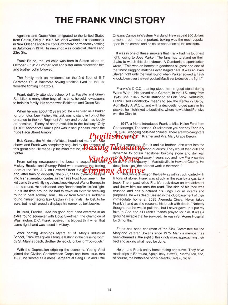 Boxing News Clipping #2745 - Dave Selina, Frank Vinci