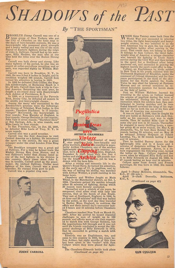 Boxing News Clipping #275 - Arthur Chambers, Jimmy Carroll, Sam Collyer, and Wrestlers: Henry Graber, Ed Virag, Jesse James