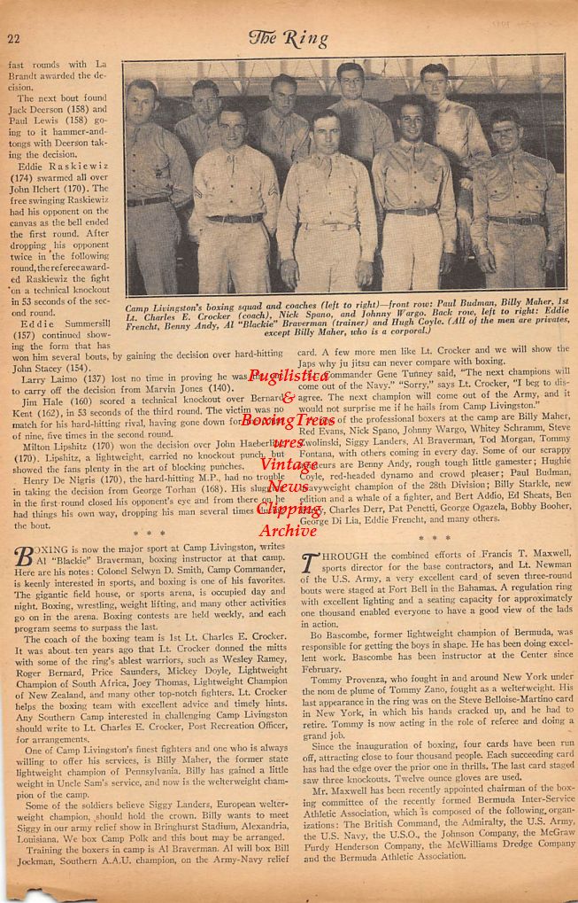 Boxing News Clipping #276 - Tommy Tucker vs. Tommy Gomez, Frank LeBrandt, Camp Livingston Boxing Team