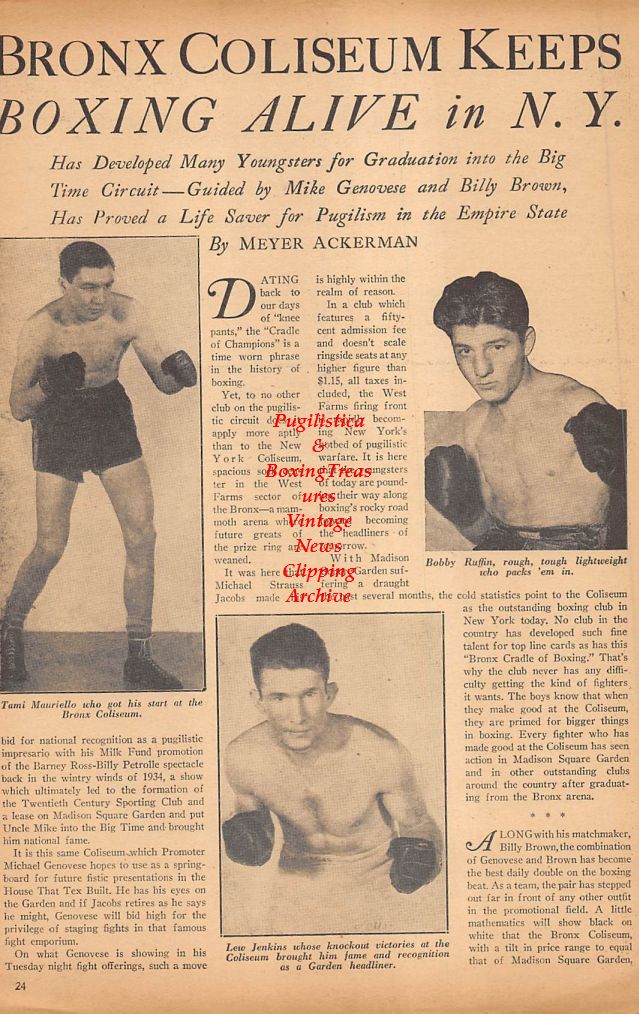 Boxing News Clipping #277 - Tami Mauriello, Lew Jenkins, Bobby Ruffin