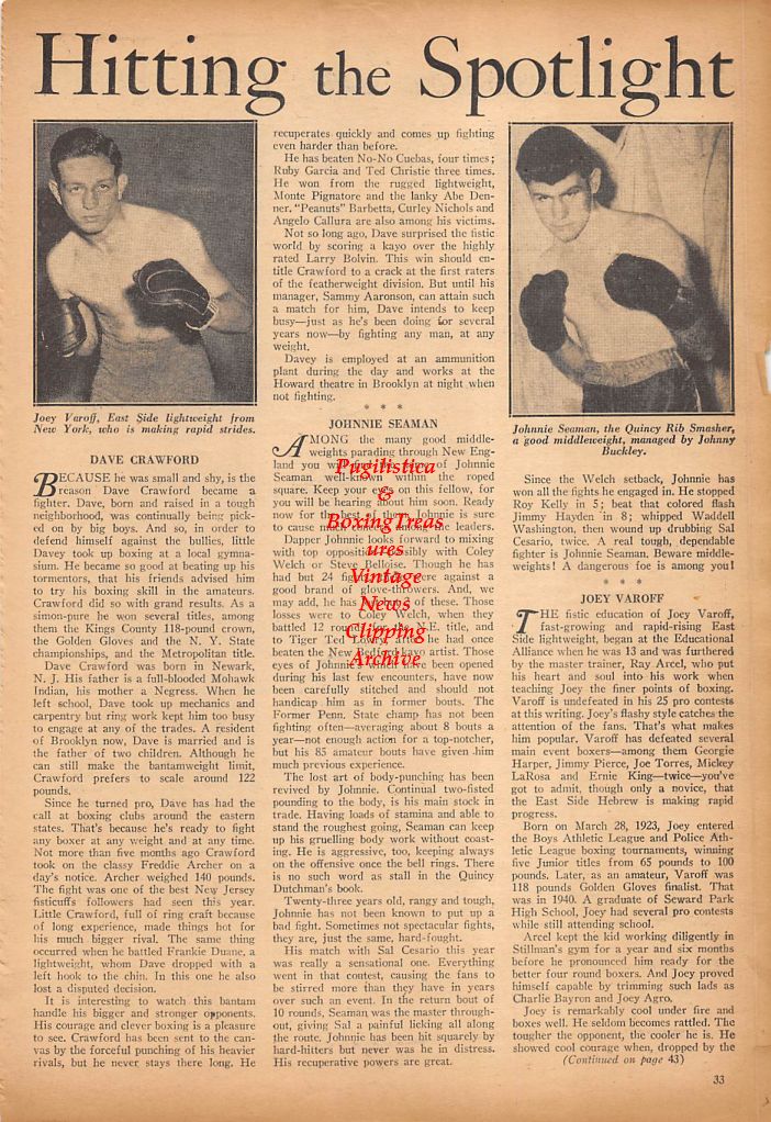 Boxing News Clipping #280 - Joey Varoff, Johnnie Seaman