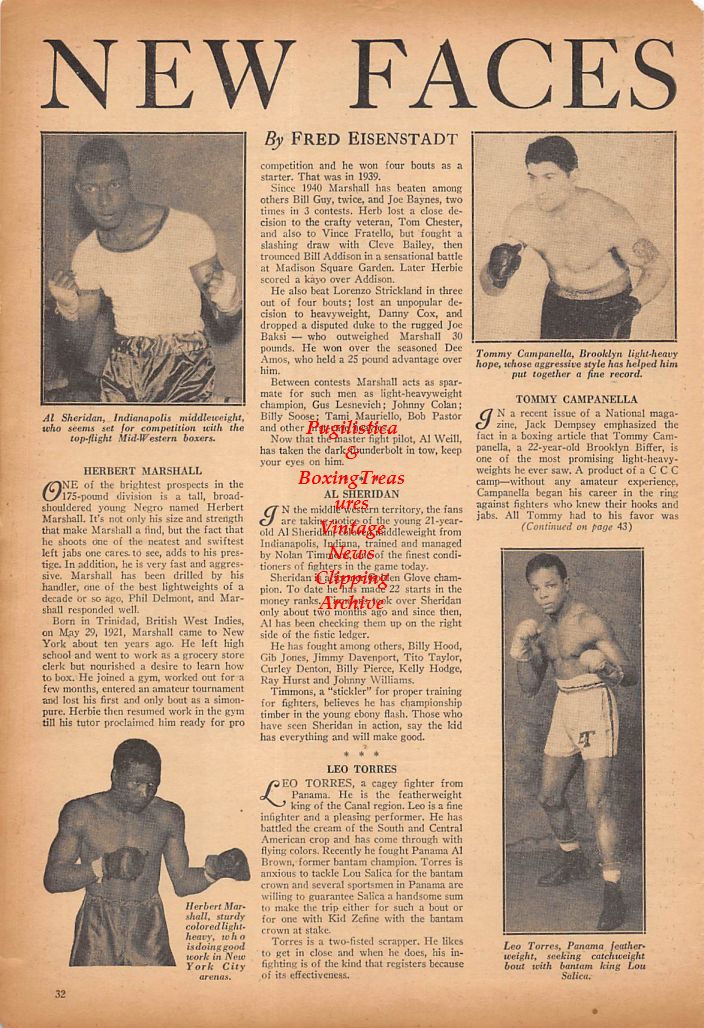 Boxing News Clipping #281 - Al Sheridan, Tommy Campanella, Leo Torres, Herbert Marshall, Cris Crispin, Clever Henry, Manuel Ortiz