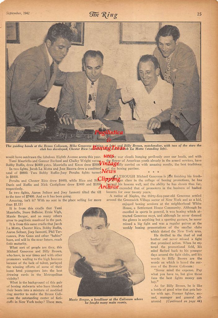 Boxing News Clipping #284 - Jake LaMotta, Chester Rico, Maxie Berger