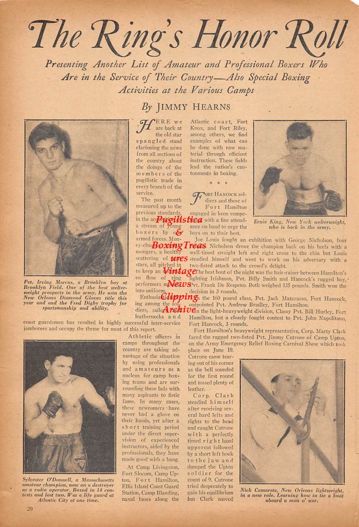 Boxing News Clipping #285 - Irving Marcus, Ernie King, Sylvester O'Donnell, Nick Camarata, Lee Ramage, Joe Louis