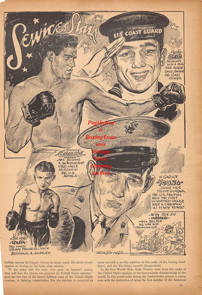 Boxing News Clipping #286 - "Service Stars" Marty Servo, Tommy Gomez, Mike Raffa, Garvey Young, Joe Muscato