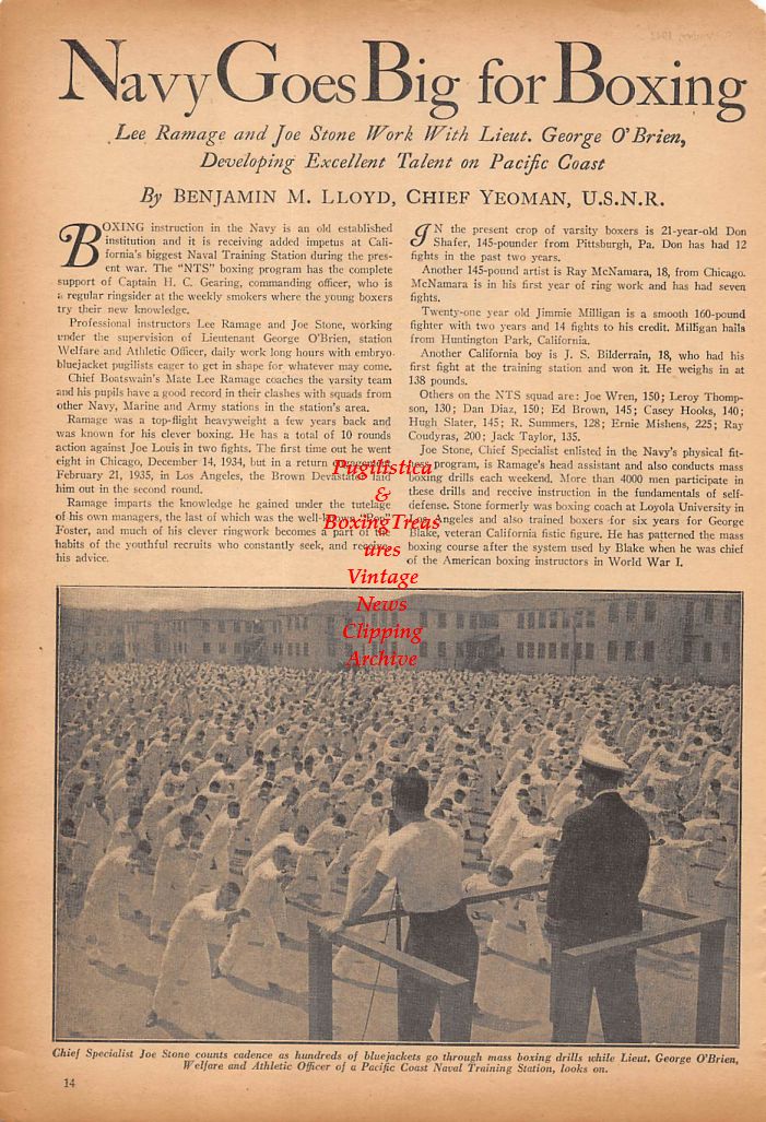 Boxing News Clipping #288 - Lee Savold, Naval Boxing, Joe Stone, George O'Brien