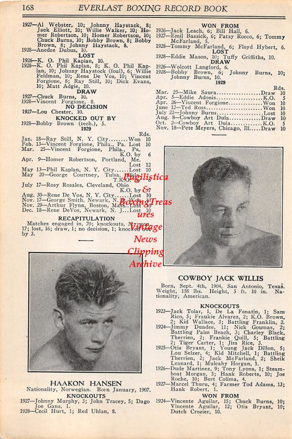 Boxing News Clipping #29 - Abie Bain, Haakon Hansen, Cowboy Jack Willis