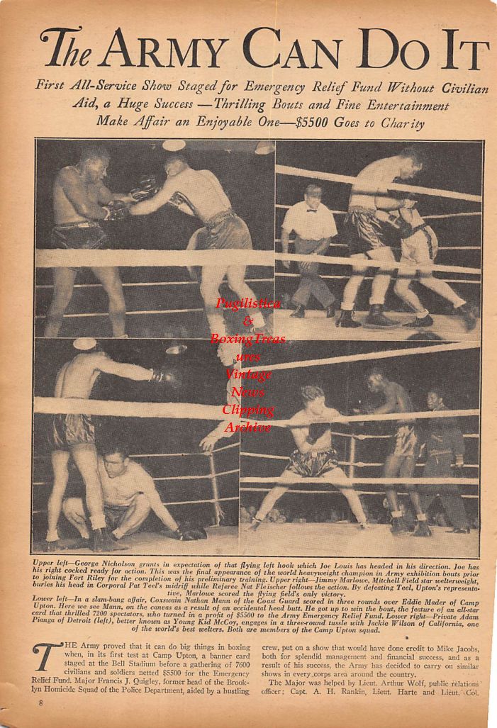 Boxing News Clipping #291 - Joe Louis, George Nicholson, Len Harvey, Jimmy Marlowe, Young Kid McCoy, California Jackie Wilson and others