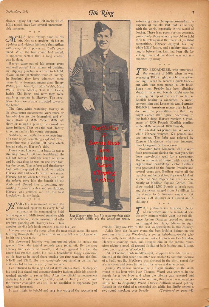 Boxing News Clipping #291 - Joe Louis, George Nicholson, Len Harvey, Jimmy Marlowe, Young Kid McCoy, California Jackie Wilson and others