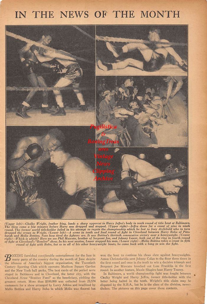 Boxing News Clipping #292 - Chalky Wright, Harry Jeffra, Harry Bobo, Melio Bettina, Phil Muscato and others