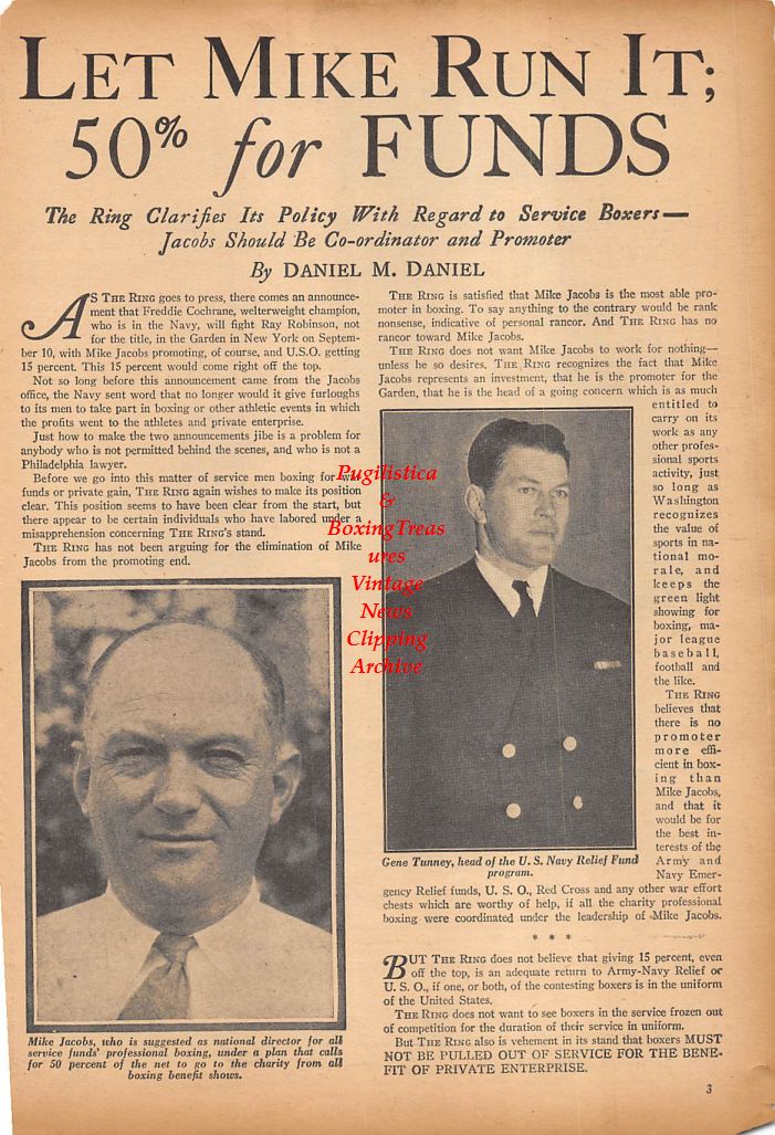 Boxing News Clipping #293 - Mike Jacobs, Gene Tunney, Freddie Cochrane, Sugar Ray Robinson
