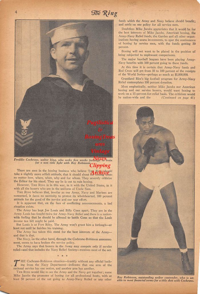 Boxing News Clipping #293 - Mike Jacobs, Gene Tunney, Freddie Cochrane, Sugar Ray Robinson