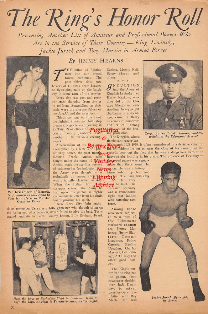 Boxing News Clipping #295 - Jack Onorto, Jackie Jurich, Autrey Barnes, Eddie Ellis, Lloyd Gibson, Rene Sanchez, Newsboy Seal