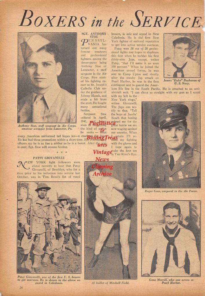 Boxing News Clipping #300 - Anthony Stoe, Patsy Giovanelli, Al Jaillet, Gene Merrill, Roger Goss, James Buchanan