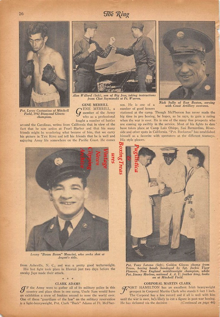 Boxing News Clipping #301 - Clark Adams, Martin Clark, George Sandoroff, Emanuel James, George Bell, Victor Grupico, Leroy Costantino, Alan Willard, Nick Sullo, Lenny Mancini, Jackie Tiger Flowers