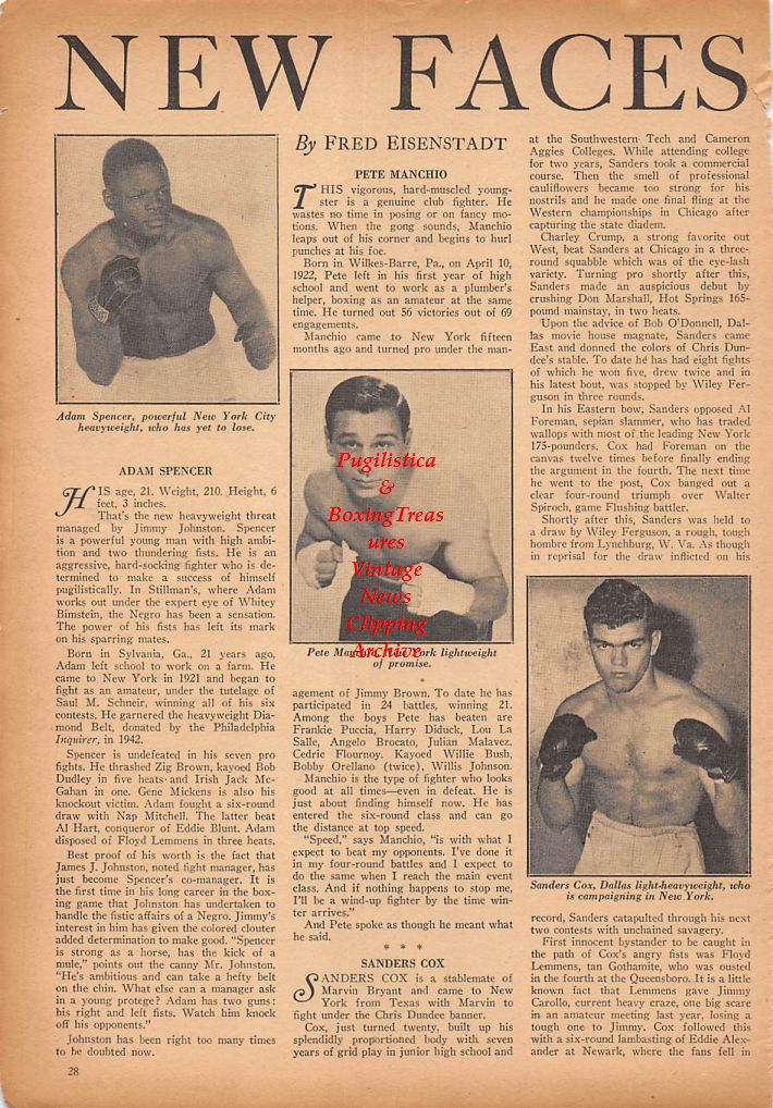 Boxing News Clipping #302 - Adam Spencer, Pete Manchio, Sanders Cox, Freddie Pope, Joey Iannotti, Billy Murray