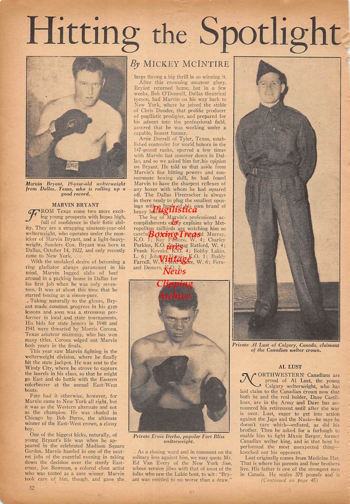 Boxing News Clipping #303 - Marvin Bryant, Ernie Derho, Al Lust, Joe Bernal, Sammy Crocetti, Tommy Todd, Carmen Georgino