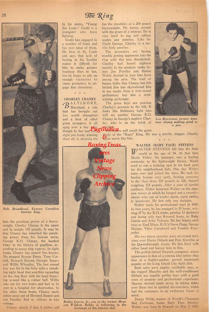 Boxing News Clipping #308 - Nels Broadhead, Bobby Garcia Jr., Leo Matriciani, Charley Chaney, Fred Gould, Slim Terror