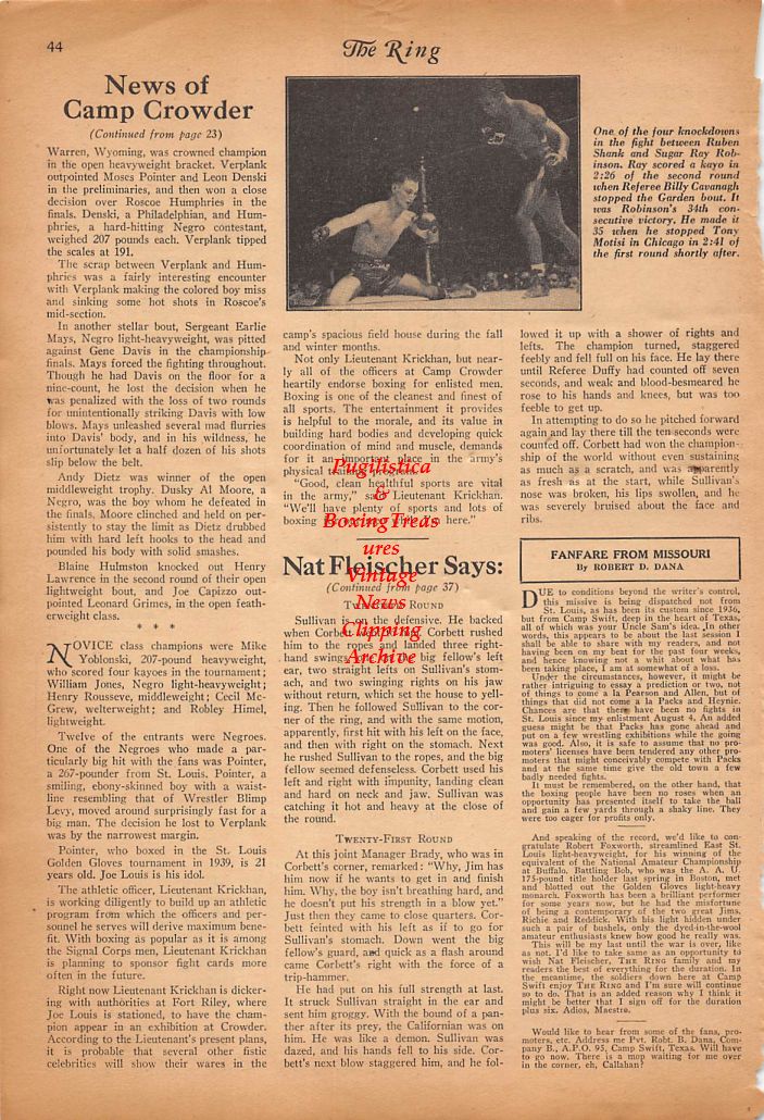 Boxing News Clipping #309 - Ruben Shank vs. Sugar Ray Robinson