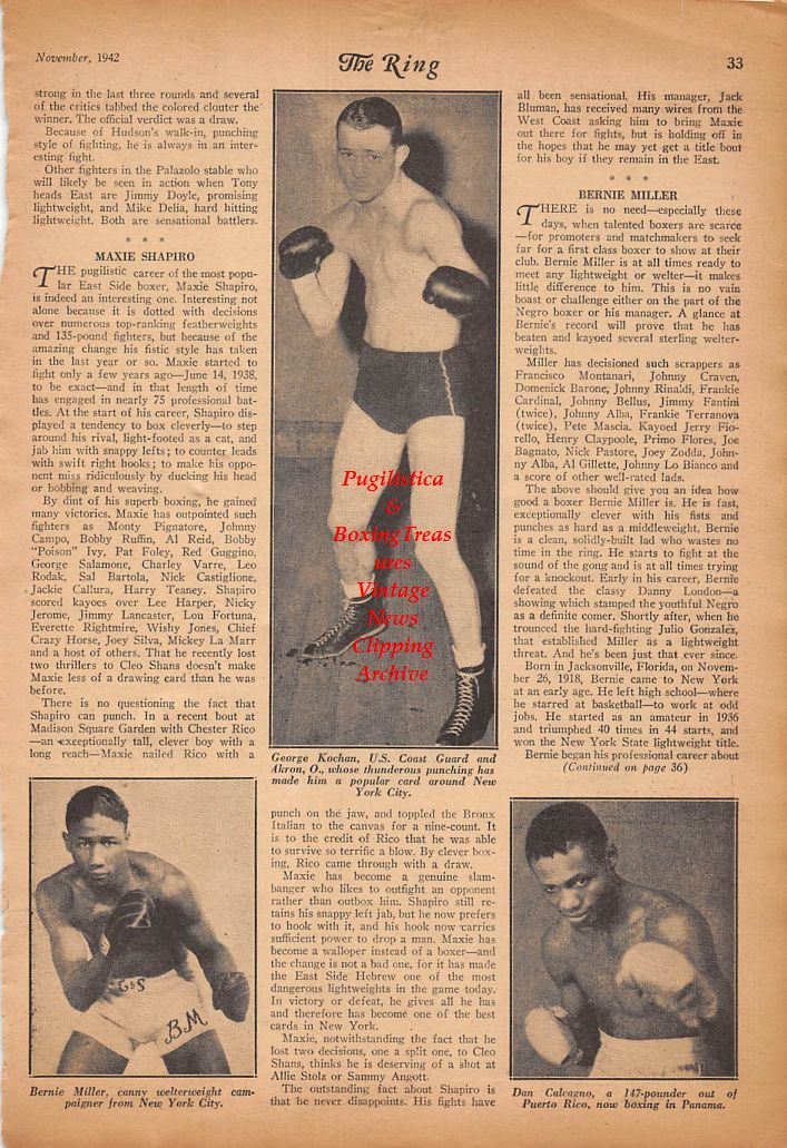 Boxing News Clipping #310 - George Kochan, Bernie Miller, Dan Calcagno