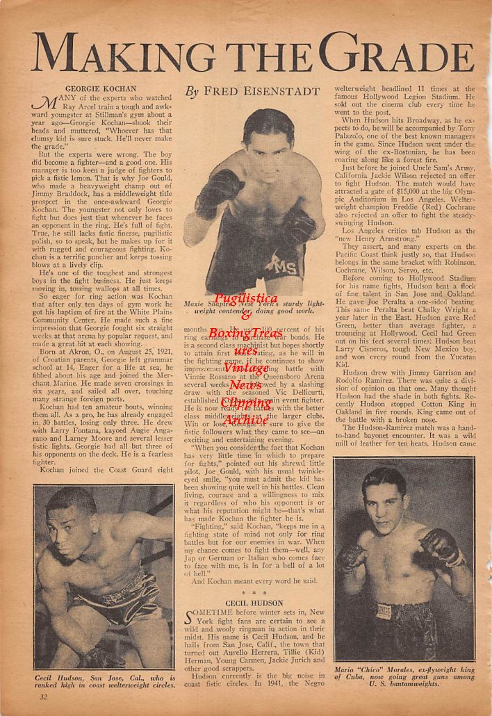 Boxing News Clipping #311 - Maxie Shapiro, Cecil Hudson, Mario Morales, Piggy Hutchins, Jesse Raybon, Al Schnares, Eddie Mosure, Johnny McGrath, Bob Ranes, K.O. Donoho