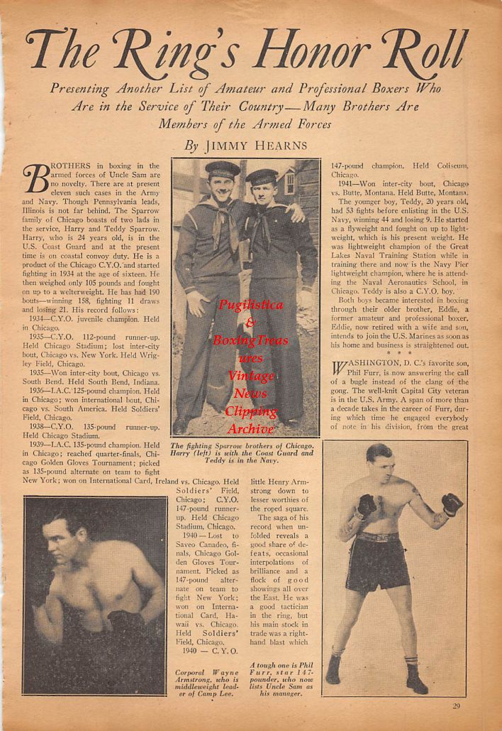 Boxing News Clipping #312 - Harry and Teddy Sparrow, Wayne Armstrong, Phil Furr, John Duffy, Young Kid McCoy and others
