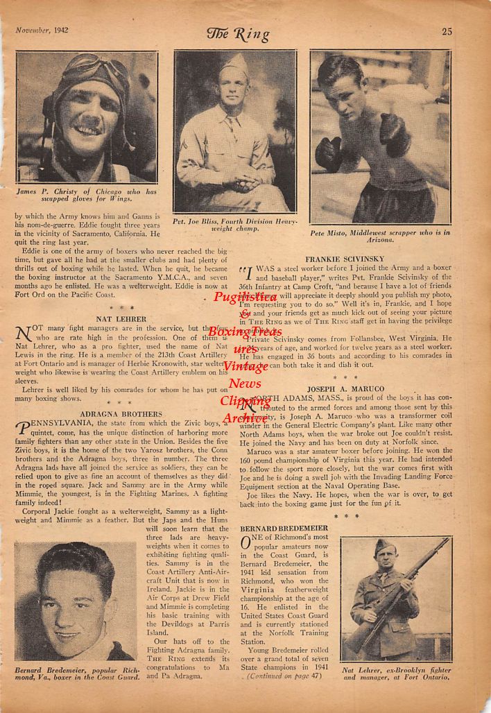Boxing News Clipping #313 - Tony Falco, Walter Stevens, Danny Faver, Eddie Wilson, James Christy, Joe Bliss, Pete Misto, Bernard Bredemeier, Nat Lehrer