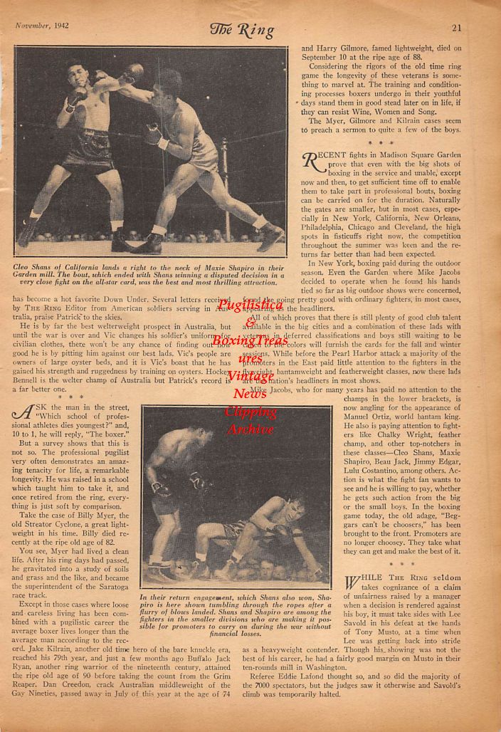 Boxing News Clipping #315 - Cleo Shans vs. Maxie Shapiro, Jack Skelly