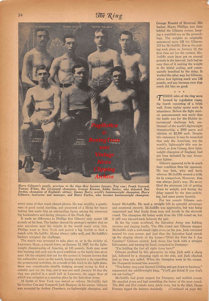 Boxing News Clipping #326 - Harry Gilmore, Frank Garrard, Tommy White, George Kirwan, Eddie Santry, Jimmy Barry, Harry Forbes