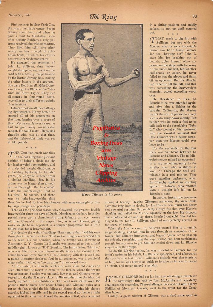 Boxing News Clipping #326 - Harry Gilmore, Frank Garrard, Tommy White, George Kirwan, Eddie Santry, Jimmy Barry, Harry Forbes