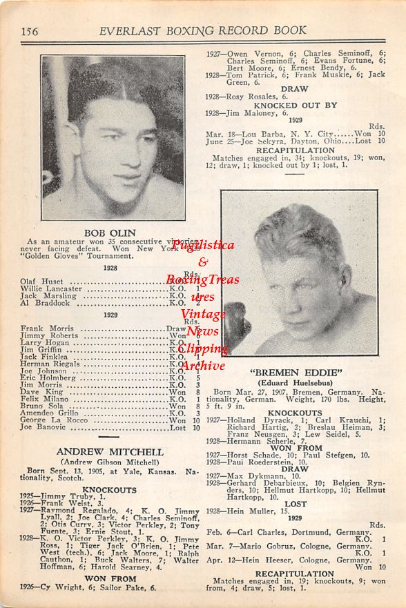 Boxing News Clipping #33 - Bob Olin, Breman Eddie, Isidoro Gastanago