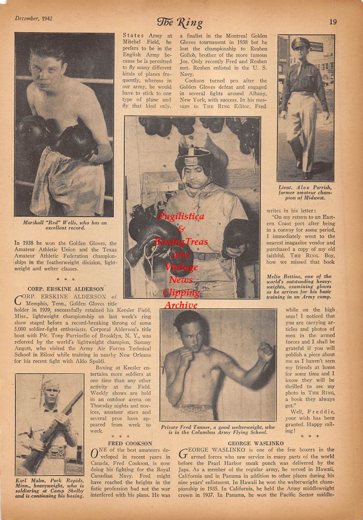Boxing News Clipping #333 - James P. Roberts, Rolin Jones, John Prudhomme, George Waslinko, Ray Ramirez, Marshall Wells, Alex Parrish, Melio Bettina, Fred Tanner, Karl Malm