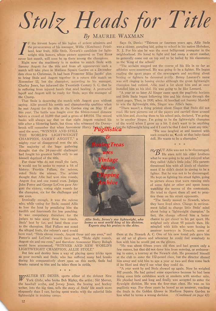 Boxing News Clipping #337 - Allie Stoltz, Eddie Brink, Norman D. VanMetre, Clyde K. Moore Jr., Paul Unterburger, Charles Bauersfeld, Harold Brewster, Ralph Colletti, Alfred Fortini, Jerry Bosch, Sid Gleason, Moe Bresner, Bill Strickland, Mike Pitzrealla+